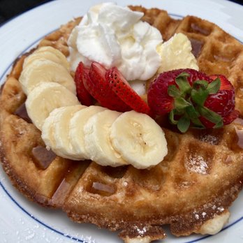 Marina Cafe - Belgian Waffle with banana and strawberries - Cafes Near Me - Wilmington, California Marina Cafe - Belgian Waffle with banana and strawberries - Cafes Near Me - Wilmington, California