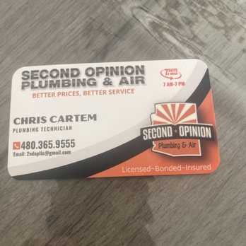 Second Opinion Plumbing - Business card - Water Purification Services Near Me - Gilbert, Arizona