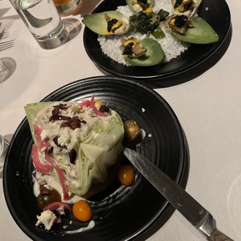 Crossroads Kitchen - Wedge Salad (GF)  Artichoke "oysters"  Both delicious - Vegan Near Me - Los Angeles, California