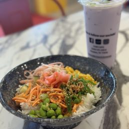 Regular poke bowl and. Taro milk tea yum! Regular poke bowl and. Taro milk tea yum!