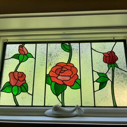 My 3 panels with 2 new matching panels to make it fit into window space and frame around it all. My 3 panels with 2 new matching panels to make it fit into window space and frame around it all.