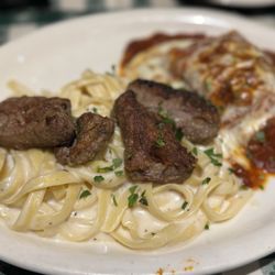 Johnny Carino's - Steak Alfredo pasta and lasagna