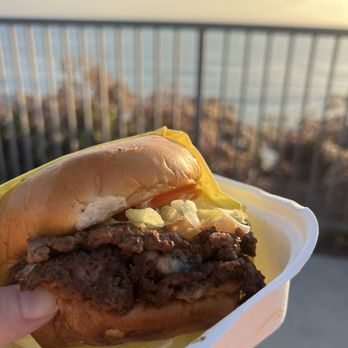 Eat Crispy Burger Encinitas - The Original Crispy Double Burger with tomato, lettuce, and pickle - Burgers Near Me - Encinitas, California