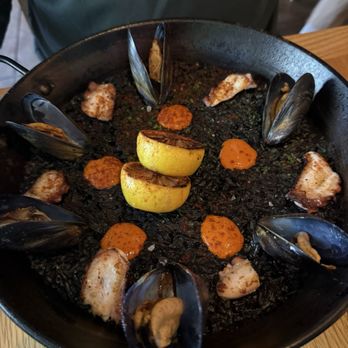 Bar Le Côte - Paella with squid ink and octopus - Seafood Near Me - Los Olivos, California Bar Le Côte - Paella with squid ink and octopus - Seafood Near Me - Los Olivos, California