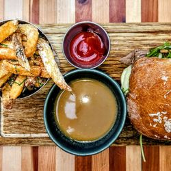 Ripplewood Whiskey & Craft - The Adolis: prime rib dip served on house-made cibatta w. horseradish, horseradish aioli, and sour cream & horseradish fries. $23.00
