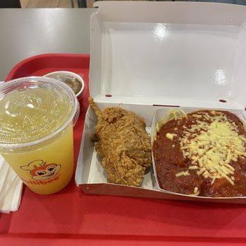 Jollibee - 1pc Chickenjoy w/ Jolly Spaghetti and Drink - Fast Food Near Me - Anaheim, California Jollibee - 1pc Chickenjoy w/ Jolly Spaghetti and Drink - Fast Food Near Me - Anaheim, California