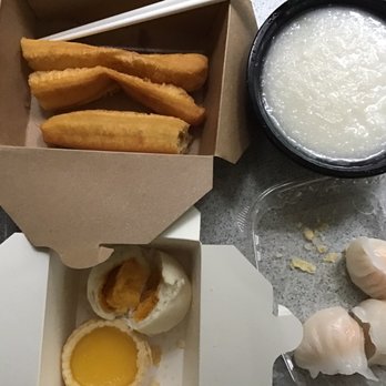 Early Bird Cafe - Fried donut, plain congee, egg tart, lava bun, and har gaw - Dim Sum Near Me - Kirkland, Washington