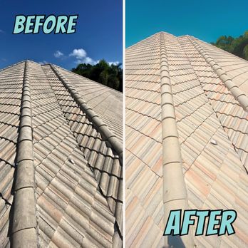 Pro-Exterior Window Cleaning & Pressure Cleaning - Before and after Pressure Cleaning roof wash picture in Stuart, FL 34994 - Window Washing Near Me Pro-Exterior Window Cleaning & Pressure Cleaning - Before and after Pressure Cleaning roof wash picture in Stuart, FL 34994 - Window Washing Near Me