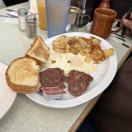 Breakfast steak, over medium eggs, home fries and salt rising toast! Breakfast steak, over medium eggs, home fries and salt rising toast!