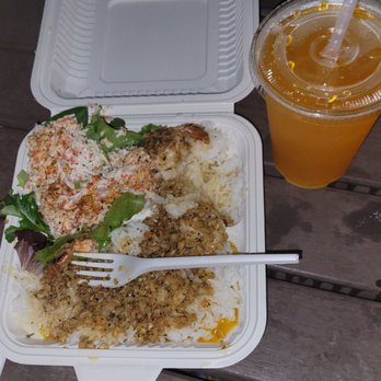 Ohana Hale Waikiki - Garlic shrimp w/crab salad & rice. Peach Tea - Waffles Near Me - Honolulu, Hawaii Ohana Hale Waikiki - Garlic shrimp w/crab salad & rice. Peach Tea - Waffles Near Me - Honolulu, Hawaii