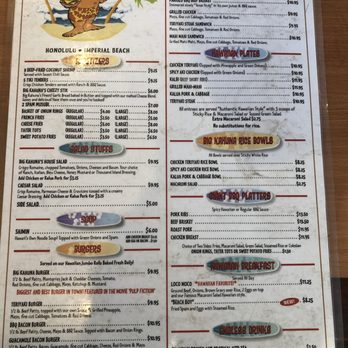 Big Kahuna's - Menu. - Hawaiian Near Me - Imperial Beach, California