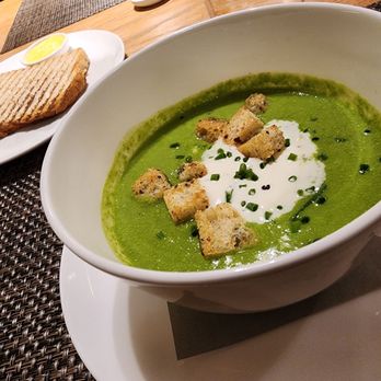 Qantas First Class Lounge - Green pea and spinach soup - Airport Lounges Near Me - Los Angeles, California