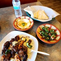 Platter with lamb, kaftan and chicken.