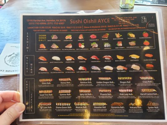 Menu photo 1 Sushi Oishii AYCE Herndon, VA Menu photo 1 Sushi Oishii AYCE Herndon, VA
