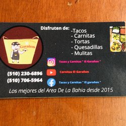 Tacos y Carnitas El Garanon - Business card: offerings