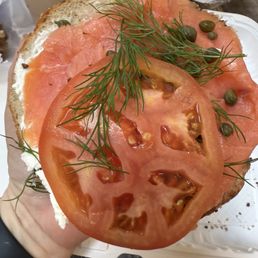 Lox cream cheese and bagel with dill