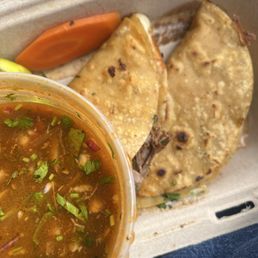 Quesabirria,consome,and tacos.