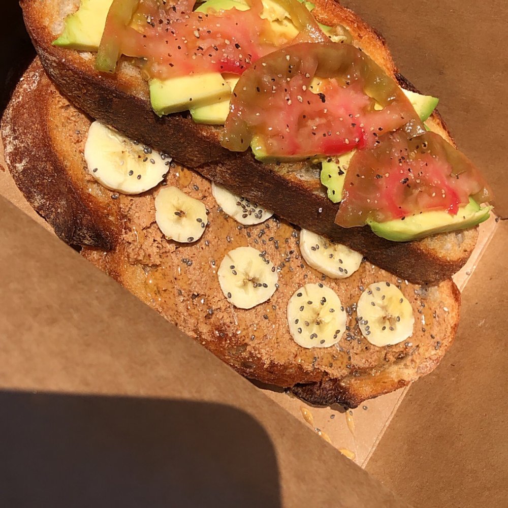 Revolution Roasters - Almond Butter and Banana toast, and Avocado and Tomato toast - Coffee & Tea Near Me - Oceanside, California Revolution Roasters - Almond Butter and Banana toast, and Avocado and Tomato toast - Coffee & Tea Near Me - Oceanside, California