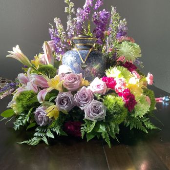 Good Scents - Meadows of memories wreath. All purple in the picture online but since the urn was already purple I asked for more color - Florists Near Me - Oakley, California Good Scents - Meadows of memories wreath. All purple in the picture online but since the urn was already purple I asked for more color - Florists Near Me - Oakley, California