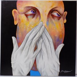Westlake Village Gallery - Germaphobe by BERBERYAN.Original 36x36 mixed media on canvas