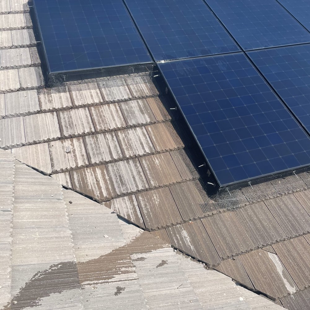 He cleaned the solar panels and installed nets and spikes. He cleaned the solar panels and installed nets and spikes.