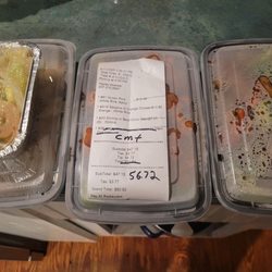 China Taste - No rice. Orange chicken, hunan pork and shrimp chow mein.
