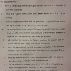 Ambassade du Myanmar - Required terms and condition for visa on ARRIVAL (I)