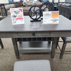 Kimbrell's Furniture - Here's a similar table but different color and padded seats instead of wood. Notice the shelf underneath??
