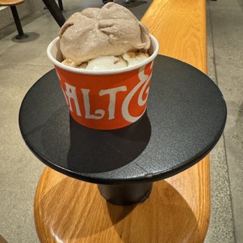 Salt & Straw - cinnamon snickerdoodle (a bit gritty), split scoop Sea Salt with Caramel Ribbons - Ice Cream & Frozen Yogurt Near Me - Seattle, Washington