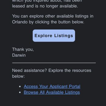 Darwin Homes - Rejection email - Property Management Near Me