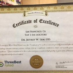 Jeffrey Lem, OD - And award given to me by an independent national agency