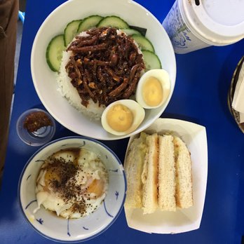 Kopitiam - Pulled coffee, Nasi Lemak, Malaysian butter toast and Malaysian boiled eggs (with homemade soy sauce) - Malaysian Near Me - New York, New York