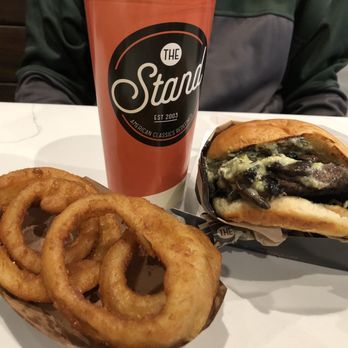 The Stand - American Classics Redefined - Havarti Shroom burger, onion rings and fountain drink - New American Near Me - Tustin, California The Stand - American Classics Redefined - Havarti Shroom burger, onion rings and fountain drink - New American Near Me - Tustin, California