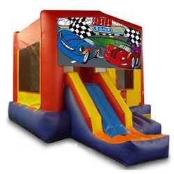 Jumpzees - Red And Blue Cars Bounce House With Slide