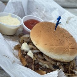 Box Burger - Bourbon cream burger, extra grilled onions