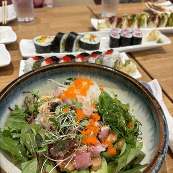 Kinja Sushi - This is $21. Salad and some fish + brown rice - Ramen Near Me - San Ramon, California