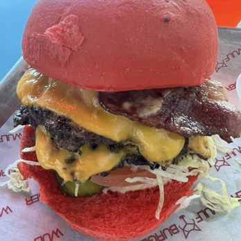 Wulf Burger - Double wulf w bacon. Doesn't look that big but it's very meaty. One patty was all I needed. - Burgers Near Me - Dallas, Texas Wulf Burger - Double wulf w bacon. Doesn't look that big but it's very meaty. One patty was all I needed. - Burgers Near Me - Dallas, Texas