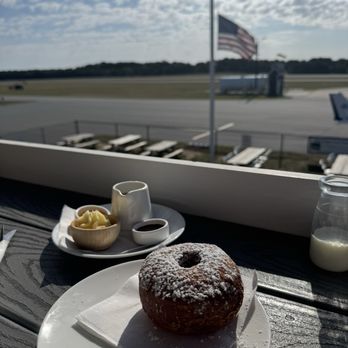 Hangar B Eatery - Potato buttermilk donut with strawberry thyme balsamic, raspberry red wine vinegar, lemon curd jam - Breakfast & Brunch Near Me - Chatham, Massachusetts Hangar B Eatery - Potato buttermilk donut with strawberry thyme balsamic, raspberry red wine vinegar, lemon curd jam - Breakfast & Brunch Near Me - Chatham, Massachusetts