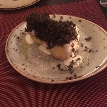 Giulia - Warm semolina cake with fonduta, truffle and apple. - Italian Near Me - Cambridge, Massachusetts