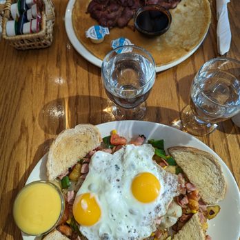 Angelina's - Top: Bacon and Stroop Pannekoeken.  Bottom: Black Forest Ham Hash - Breakfast & Brunch Near Me - New Westminster, British Columbia