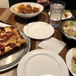 Detroiter 4 square, spaghetti w meatballs & antipasto