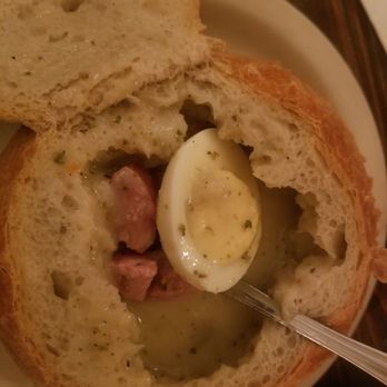 Karczma - White borscht soup filled with kielbasa and hardboiled egg - Polish Near Me - Brooklyn, New York