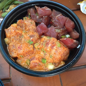 Don Quijote - 1/2 wasabi 1/2 spicy ahi poke bowl.  Under $8.  Delicious! - International Grocery Near Me - Honolulu, Hawaii
