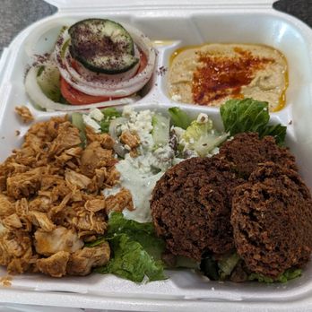 Falafel Corner - Chicken and falafel plate with salad instead of rice plus added feta - Halal Near Me - Brentwood, California Falafel Corner - Chicken and falafel plate with salad instead of rice plus added feta - Halal Near Me - Brentwood, California