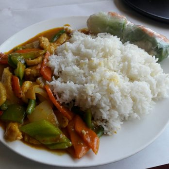 Apsara Restaurant - L20 - Red curry chicken with nime chow and jasmine rice. Huge portion! - Chinese Near Me - Providence, Rhode Island