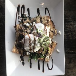 Brewed Addictions - Delicious mushrooms and poached eggs over Turkish bread.