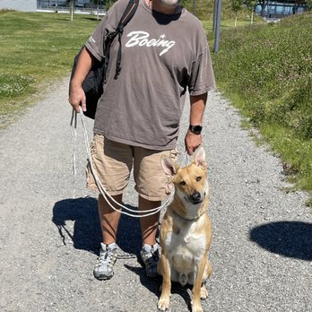 Pet Relocator - Max with Dad after arriving at Oslo airport. - Pet Transportation Near Me