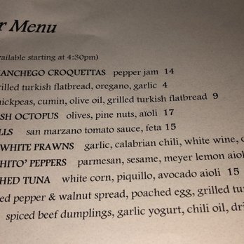 Barcha - Dinner appetizer menu. - Mediterranean Near Me - San Francisco, California