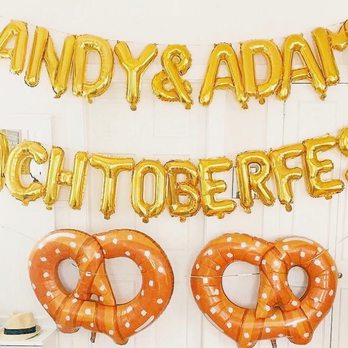 Instaballoons - Andy & Adam's Bachelor party was a big success with this custom balloon banner and giant pretzel balloons - Balloon Services Near Me - Glendale, California Instaballoons - Andy & Adam's Bachelor party was a big success with this custom balloon banner and giant pretzel balloons - Balloon Services Near Me - Glendale, California