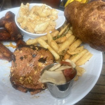 Salt + Smoke - Jalepeno bologna and smoked wings with Mac n. Cheese, fries and Popover - Barbeque Near Me - St. Louis, Missouri
